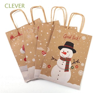 CLEVER 1/4/12 Pcs Xmas Christmas Gift Bags Party Supplies Cake Package Kraft Paper Gift Box With Handle Wedding Favors Favor Boxes Kids Gift Christmas Decor Candy Wrapping Bag Snowman