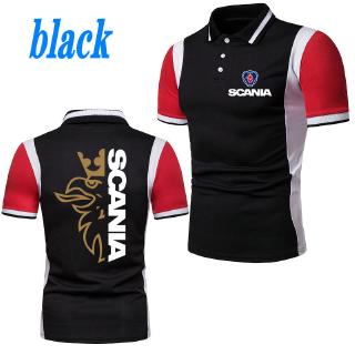 Alta calidad de los hombres de verano de la moda Scania Logo solapa cuello empalme camisa de los hombres Casual camiseta SAAB suelta camisa (4)