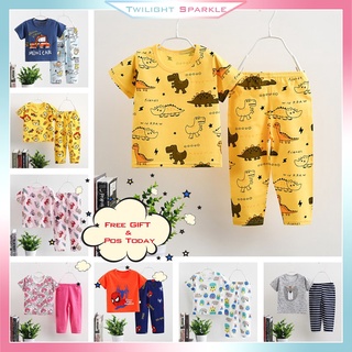 [Ts]Conjunto de ropa de dibujos animados para niños/camiseta de algodón de manga corta con estampado+pantalón largo Baju Tidur Kanak/conjunto de pijamas Bayi