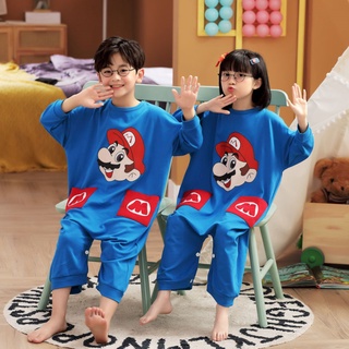 pijama conjunto simple de manga larga salón desgaste de dibujos animados impreso o-cuello ropa de dormir absorbe la humedad unisex para niñas y niños pequeños pijamas de algodón