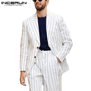 Incerun hombres estilo occidental moda algodón rayas manga larga solapa delgada Blazer (1)