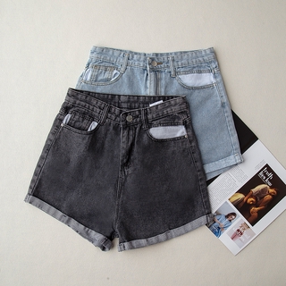Pantalones cortos de mezclilla simples para mujer/Shorts delgados de cintura alta para piernas anchas (1)