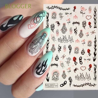 BLOGGER Fashion Nail Foils Flower Manicure 3D Nail Stickers Leaves Transfer Water Decals Love Heart Portrait Lady DIY Self Adhesive Nail Art Decoration