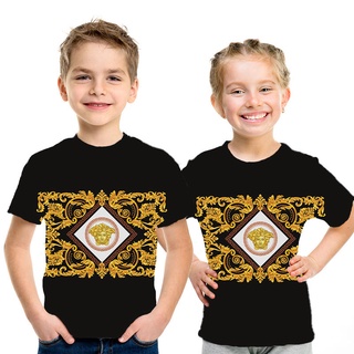 Versace Camiseta Niño Niña Ropa Casual Nueva Moda Impresión 3D Streetwear Tops Verano Niños Tee (8)
