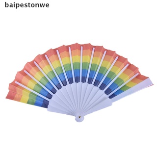*baipestonwe* 1pcs arco iris ventilador de mano plegable ventilador de baile para decoración ventilador arte artesanía decoración venta caliente