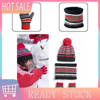 Duo| Unisex niños sombrero bufanda guantes otoño invierno rayas punto gorra bufanda guantes transpirables para uso diario