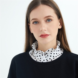 MNXXX Korean Style Women Polka Dot Print Faux Collar Button Down Detachable Lapel Half Shirt Dickey Decorative Necklace Blouse Top Accessories (9)