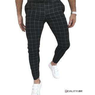 pantalones de cintura alta casuales a cuadros/pantalones casuales de skinny para hombre/pantalones de moda para hombre (1)
