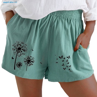 ang- Sweat Absorbent Women Shorts Dandelion Butterfly Print Pockets Shorts Soft for Summer