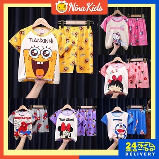4-9años listo Stock niño niña ropa de dormir niños manga corta patrón de dibujos animados pijamas