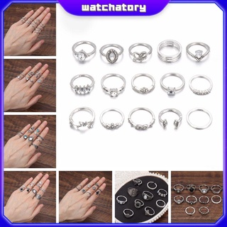 watchatory decoraciones anillos de regalo conjunto ajustable abierto apilable vintage nudillo anillo joyería geométrica retro anillo diamantes de imitación anillos de dedo