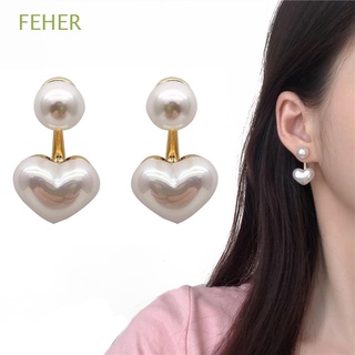 FEHER New Earrings Contracted Heart Ear Stud Women Jewllery Elegant Fashion Temperament Drop Earrings Pearl/Multicolor