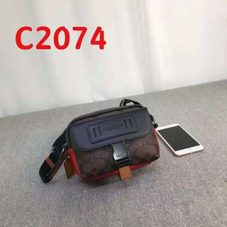 Coach 2074 Hombre Bolso Nuevo Estilo Pequeño Cuadrado Bolsa De Moda Negro + Marrón Hombro Sling bag (4)