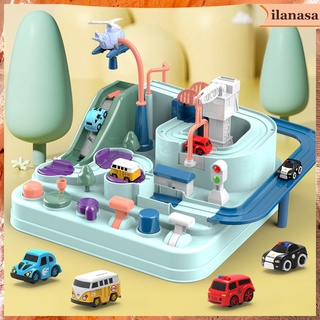 [ilanasa] Pista de carreras de juguete educativo conjunto de juguetes camión tren estacionamiento rampa juego tren de juguete coches aventura para regalos niños pequeños (3)