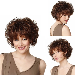 Peluca de cabello sintético para mujer peluca corta rizada marrón Ondulado