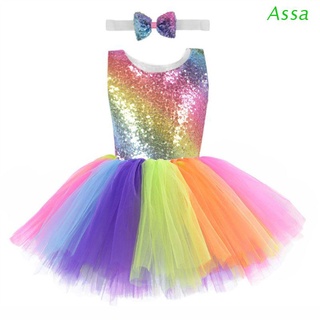 Traje De baile para niños Princesa Cosplay arcoíris lentejuela De malla colorida Tutu Vestido