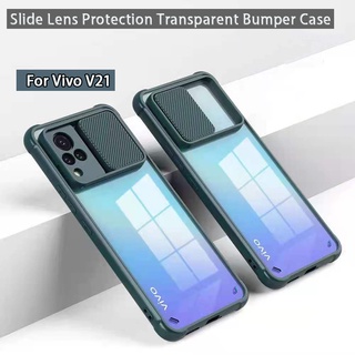 VIVO V21 V21e V20 SE V20 Pro S7 Y51 Y73 Y31 Slide Camera Lens Protection Acrylic Transparent Hard Case Bumper Shockproof Clear Casing Phone Cover