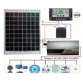 Kit de sistema Solar de bricolaje LCD controlador de carga Solar 18V 20W Panel Solar 1000W inversor Solar Kit de generación de energía Solar