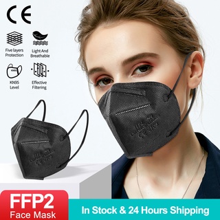 10/50 pcs ffp2mask negro kn95 mascarillas negra adultos 5capas fpp2 aprobado kn95 ce respirador máscara facial ffp2 reutilizable ffp3para hombres y mujeres (2)