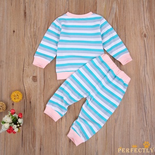 Pft7-Zz recién nacido niñas niños conjunto, estampado de rayas bebé manga larga cuello redondo Top, cintura elástica pantalones largos (3)
