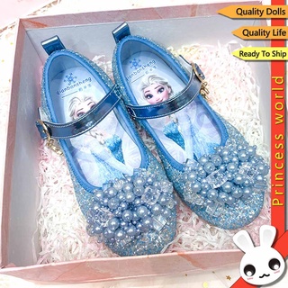 Nuevo Kasut kanak-kanak kulit kristal Frozen Elsa puteri Disney zapatos de niños Elsa reina niña princesa zapato suave suela cristal zapatos