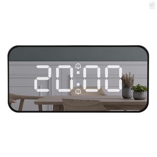 Práctico multifuncional LED espejo despertador cargable mesa reloj 12H/24H Digital despertador reloj de temperatura termómetro Digital plata