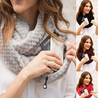 bufanda de felpa para mujer con cremallera bolsillo cuello envoltura de viaje bufanda regalos de invierno (2)