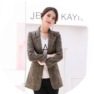 Blazer chaquetas para las mujeres primavera y otoño de longitud completa chaquetas para las mujeres de estilo coreano a cuadros corto ropa de las mujeres tendencia corto (4)