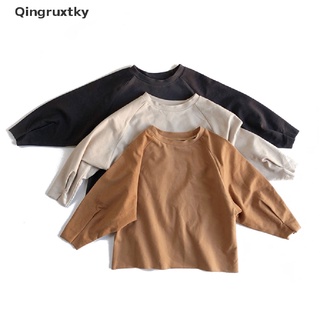 [qingruxtky] Boys' Crewneck Sweatshirt Girls Sport Long Sleeve Cotton Kids Toddler Solid Pullover Tops [HOT]