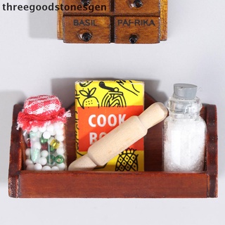 [threegoodstonesgen] 1:12 casa de muñecas miniatuer comida seca juego de té sal tarro de condimento estante decoración de muñecas