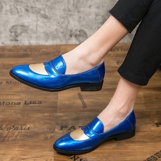 Tamaño 38-48 Hombres Formal Puntiagudo Zapatos De Cuero De La Moda Slip-On Azul (7)