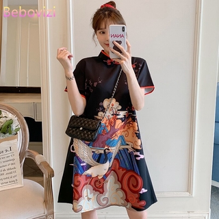 más el tamaño m-4xl moda moderna tendencia cheongsam vestido para las mujeres de verano negro de manga corta qipao tradicional ropa china