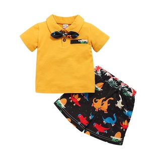 Mikeee_Niño Baby Boys Gentleman camiseta Tops+pantalones cortos de dinosaurio Floral estampado