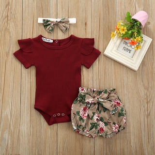 babyya 3pcs bebé niñas bebé conjunto de ropa mameluco mono floral bowknot pantalones cortos trajes