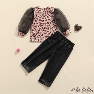 Hian-2 piezas niños traje conjunto, leopardo impresión O-cuello de manga larga jersey+Color sólido pantalones largos para niño, 6 meses-5 años (2)