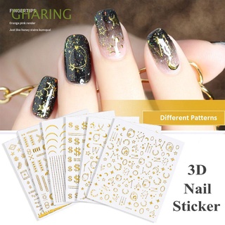 GHARING Nails Art Decoration 3D Nail Stikers Manicure Tool Star Moon Glitter Stickers Nail Tips Bronzing Nail Patch Gold Embossed UV Gel Holographic Metal Strip