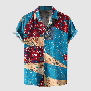 [ufas] camisa casual hawaiana de manga corta con estampado floral para hombre