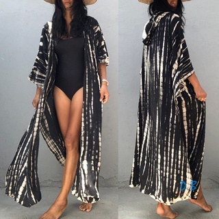Mujer Verano Largo Flowy Cardigans Boho Con Capucha Playa Cubrir Tops Protección Solar Camisa