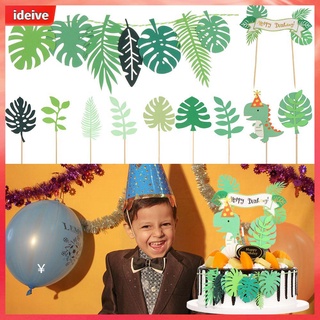 ideive fiesta suministros decoración cumpleaños topper bosque tema toppers conjunto de dinosaurio pastel toppers verde dinosaurio hoja verde dinosaurio tema babyshower cake toppers