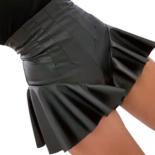 sim High Waist Wide Leather Skirt Fashion Cool Girly Ladies Short Dress All-match
