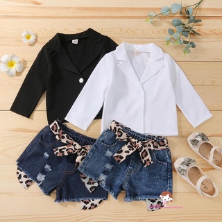 Xzq7-kids - conjunto de ropa Casual para niñas, Color sólido, Chamarra y leopardo estampado de cintura elástica, negro/blanco