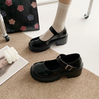 Zapatos de cuero pequeños con punta redonda para mujer estilo británico 2021 primavera y otoño nuevos zapatos negros de una sola palabra con suela gruesa y suela gruesa Mary Jane zapatos suaves para niña (3)
