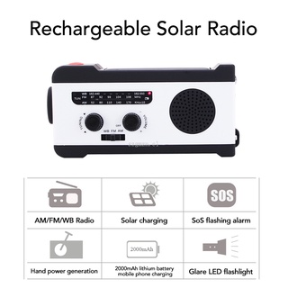 Docooler, radio solar recargable portátil, radio de manivela, carga de emergencia para dínamo de teléfono con linterna LED de 2000 mAh