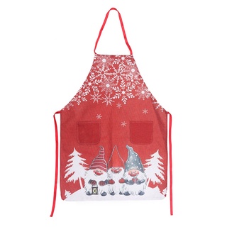 COTTON Christmas Gnome Snowflake Print Apron Women Men Cartoon Kitchen Bib with Front Pockets for Cooking Baking Gardening (5)