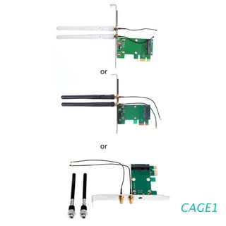 CAGE Wireless Wifi Tarjeta De Red Mini PCI-E A 1X Adaptador De Escritorio + 2 Antenas