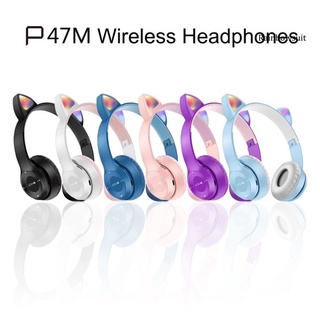 RB- P47M Cute Cat Ear Shape Luminous Bluetooth 5.0 Wireless Headphone Headset for Mobile Phone