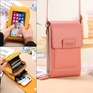 Las mujeres de cuero de la pantalla táctil del teléfono móvil bolsa pequeña mensajero lindo bolsos pequeños para Iphone con tarjeta de bolsillo Mini bolso
