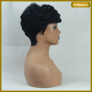 8\\\ '\\\' corto rizado mujeres peluca de pelo humano parte lateral pixie corte negro pelucas (1)