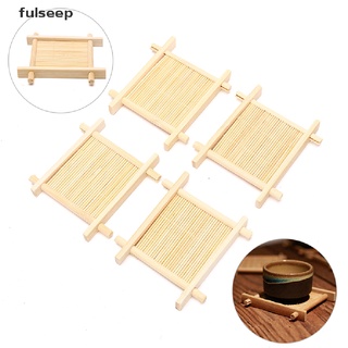 [Fulseep] 4Pcs Bamboo Cup Coaster Tea Mug Square Saucers Set Mat Home Kitchen Accessories DSGC