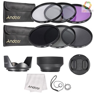 Andoer - Kit de filtro de lente de 77 mm UV+CPL+FLD+ND (ND2 ND4 ND8) con bolsa de transporte, tapa de lente, soporte para tapa de lente, tulipán y capucha de goma para lente, paño de limpieza